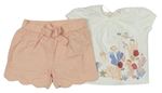 2set - Smotanové tričko s korály a rybami + ružové trblietavé podšité kraťasy Mothercare