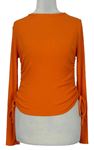 Dámske oranžové rebrované tričko so stahováním na bocích Primark