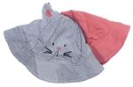 2x Ružový mušelínový klobouk + Modro-biela pruhovaná šiltovka s mačičkou F&F