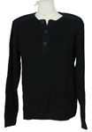 Pánsky čierny rebrovaný sveter s gombíky H&M