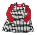 2set - Bílo-černé kostkované vlněné šaty + červené žebrované triko zn. F&F