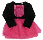 Kockovaným - Čierno-ružové sametové/tylové šaty s ocasem Tu