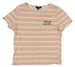 Ružovo-bielo-žlté pruhované rebrované crop tričko s nápisom New Look