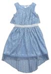 Modro-strieborné plisované šaty s flitrami