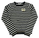 Čierno-smotanový pruhovaný sveter so srdiečkom H&M