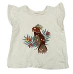 Krémové tričko s papouškem s překlápěcími flitre C&A