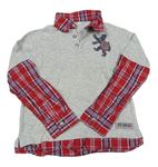 Sivo-červené tričko s košilí a potlačou