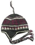 Tmavošedo-fialová vlnená čapica s strapcemi