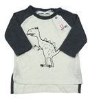 Bielo-tmavosivé melírované tričko s dinosaurom Next