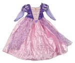 Kockovaným - Svetloružová -fialové saténovo/sametové šaty s flitrami a broží - Locika Disney
