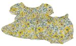 2set - Bielo-žltá trblietavá kvetovaná halenka + podšité kraťasy