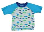 Bielo-azurové UV tričko so žralokmi a velrybami Alive