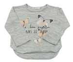 Sivé melírované úpletové tričko s motýly H&M