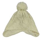 Smotanová vzorovaná pletená čapica s brmbolcom Tu