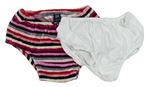 2x - Kalhotky na plenky s mašličkou - Pruhované sametové, bílé s volánikmi Nutmeg
