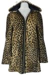 Dámsky béžovo-čierny leopardí plyšový zateplený kabát s kapucňou Zara