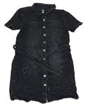 Čierne rifľové košeľové šaty s opaskom River Island