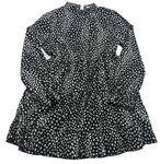 Čierne šifónové šaty s leopardím vzorom a golierikom Shein