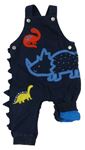 Tmavomodré plátenné podšité na traké nohavice s dinosaurami Bluezoo