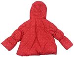 Červená puntíkatá šusťáková zimní bunda s mašličkami a kapucí zn. Debenhams