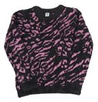 Sivo-ružový trblietavý chlpatý sveter s leopardím vzorom Tu
