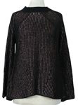 Dámsky čierno-farebný trblietavý rebrovaný sveter Matalan
