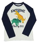 Bielo-tmavomodré tričko s dinosaurom C&A
