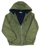 Khaki šušťáková jarná bunda s kapucňou Benetton