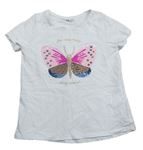 Biele tričko s motýlkom s překlápěcími flitre H&M
