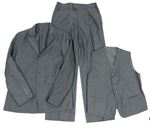 3Set - Tmavosivé pruhované slávnostná sako + kalhoty + vesta