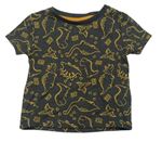 Tmavosivé melírované tričko s dinosaurami Peacocks