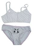2Set - Svěltešedé melírované nohavičky s pandou + biela lambáda s hviezdičkami MCo