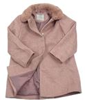 Růžovo-bílý pruhovaný kabátek s kožúškom Primark