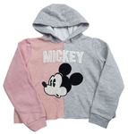 Sivo-ružová crop mikina s Mickeym a kapucňou Disney