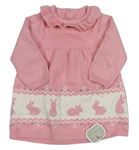 Ružovo-biele pletené šaty so králíčky a volánikom little Nutmeg