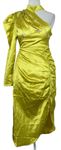 Dámske žlté saténové asymetrické koktejlové šaty s korálkami