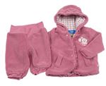 2set - Ružová chlpatá podšitá bunda s tučňákem a kapucí + tepláky Topolino