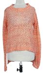 Dámsky korálovo-smotanový melírovaný háčkovaný sveter