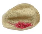 Béžový slaměný klobúk s kvetmi Pusblu