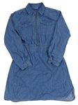 Modré plátěné košilové šaty riflového vzhledu so zipsom Page