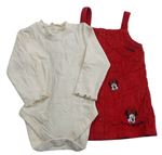 2 set - Červené prepínaci na traké menšestrové šaty s Minnie + smotanové rebrované body George