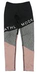 Čierno-sivo-ružové športové legíny s nápismi H&M