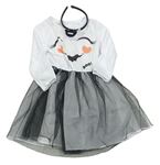 Kockovaným - 2set - Bielo-čierne šaty s tylovou sukní a duchem + čelenka