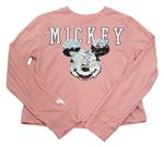 Svetloružové crop tričko s Mickeym a fliry Abercrombie&Fitch