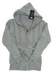 Sivý melírovaný vzorovaný prepínaci sveter s opaskom a kapucňou