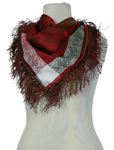 Dámský červeno-zelený vzorovaný šátek s strapcemi