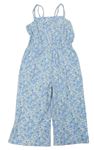 Bielo-modrý kvetinový nohavicový culottes overal Primark