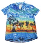 Modrá havajská košeľa s palmami Funnycokid
