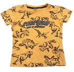 Oranžové tričko s dinosaurami a nápisom Dopodopo