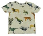 Béžové melírované tričko so zvířaty a dinosaurami H&M